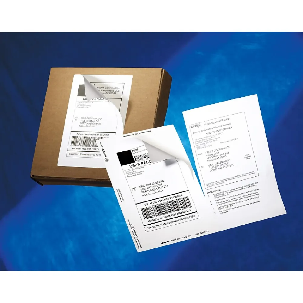 Labels|Avery TrueBlock Inkjet Shipping Labels with Paper Receipts, 5-1/16" x 7-5/8", White, 25 Labels/Pack (8127)