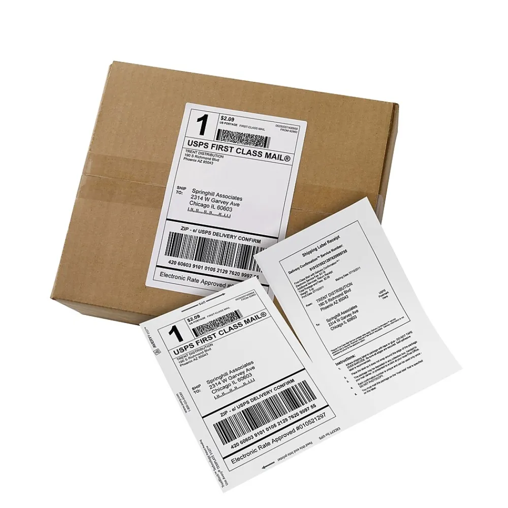 Labels|Avery TrueBlock Inkjet Shipping Labels with Paper Receipts, 5-1/16" x 7-5/8", White, 25 Labels/Pack (8127)