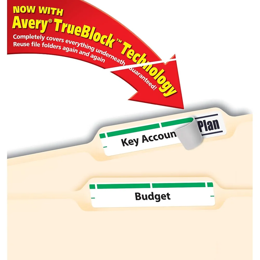 Labels|Avery TrueBlock Laser/Inkjet File Folder Labels, 2/3" x 3-7/16", White/, 1,500 Labels/Pack (5866) Green