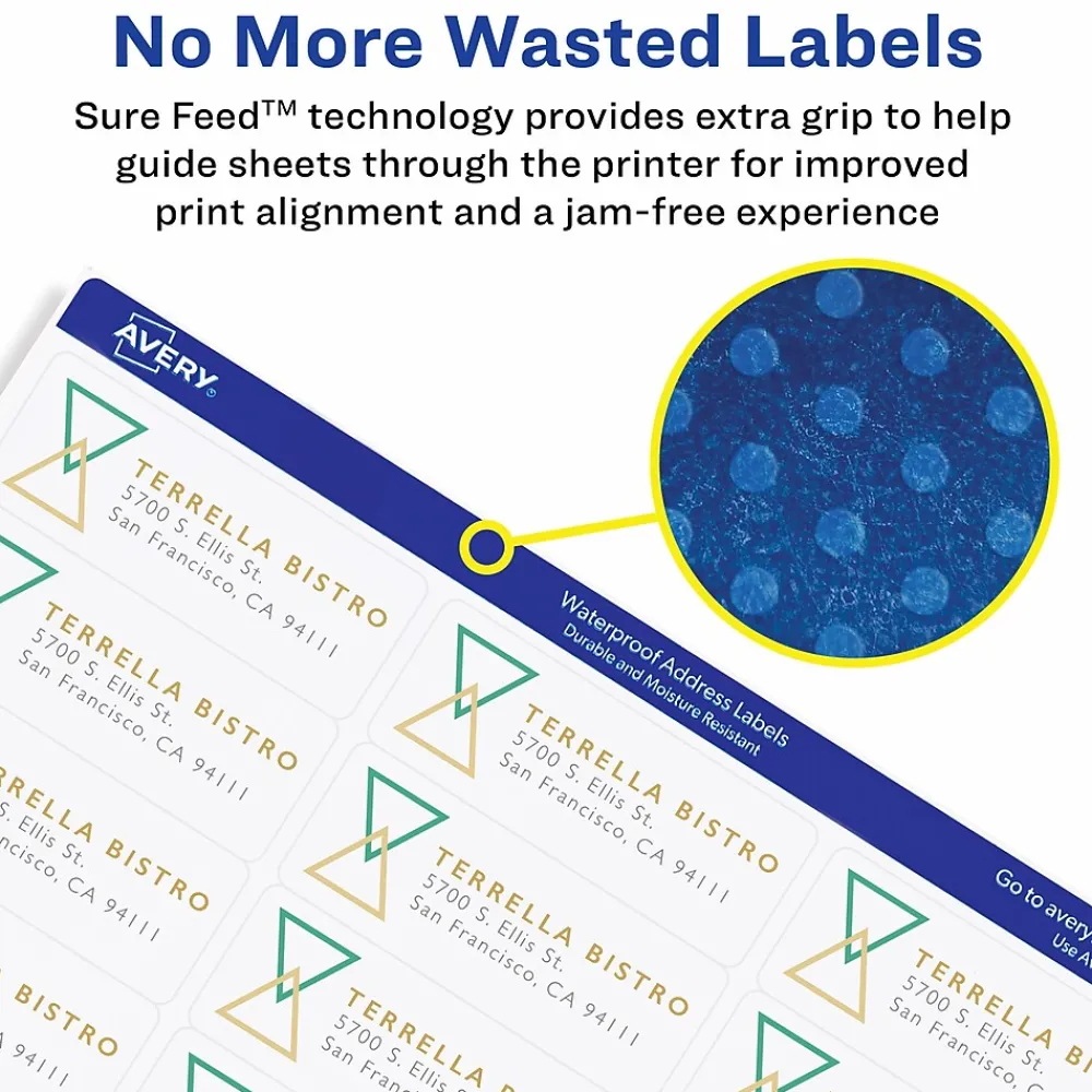 Labels|Avery Waterproof Laser Shipping Labels, 2" x 4", Matte White, 500 Labels/Box (5523)