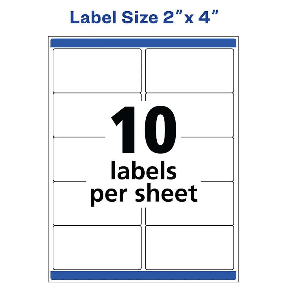 Labels|Avery Waterproof Laser Shipping Labels, 2" x 4", Matte White, 500 Labels/Box (5523)