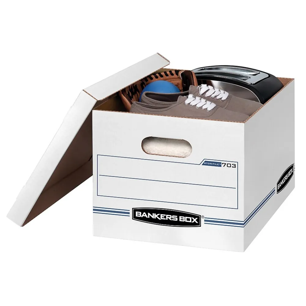 File Storage|Bankers Box® Bankers Box Easylift Corrugated File Storage Boxes, Lift-Off Lid, Letter/Letter Size, White/Blue, 12/Ct (0006301)