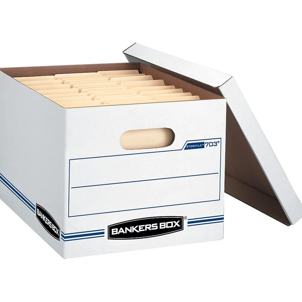 File Storage|Bankers Box® Bankers Box Easylift Corrugated File Storage Boxes, Lift-Off Lid, Letter/Letter Size, White/Blue, 12/Ct (0006301)