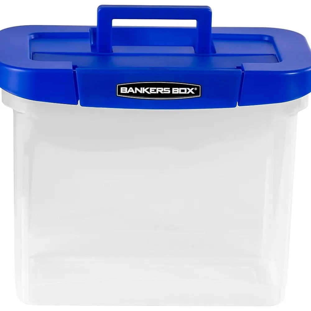 File Storage|Bankers Box® Bankers Box Heavy-Duty Plastic Portable File Storage Box, Letter Size, Blue/Clear (0086301)