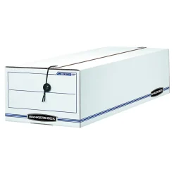 File Storage|Bankers Box® Bankers Box Liberty Corrugated File Storage Boxes, String & Button Closure, Check & Form Size, White/Blue, 12/Carton (00022)