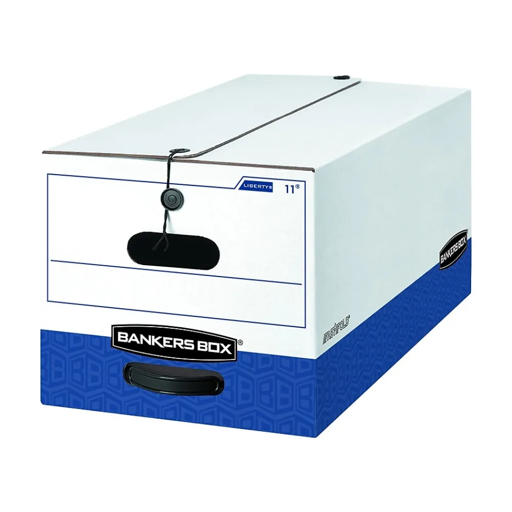 File Storage|Bankers Box® Bankers Box Liberty Heavy-Duty Corrugated File Storage Boxes, String & Button, Letter Size, White/Blue, 12/Carton (00011)