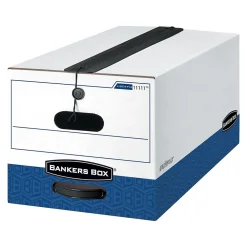 File Storage|Bankers Box® Bankers Box Liberty Plus Heavy-Duty FastFold File Storage Boxes, String & Button, Letter Size, White/Blue, 12/Carton (11111)