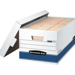 File Storage|Bankers Box® Bankers Box Medium-Duty FastFold Corrugated File Storage Boxes, Lift-Off Lid, Letter Size, White/Blue, 12/Carton (00701)