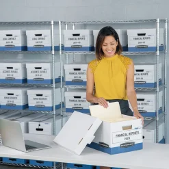 File Storage|Bankers Box® Bankers Box R-Kive® Heavy-Duty FastFold File Storage Boxes, Lift-Off Lid, Letter/Legal Size, White/Blue, 12/Carton (07243)