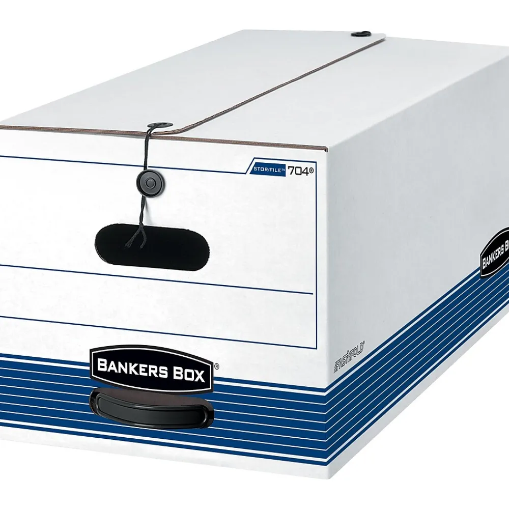 File Storage|Bankers Box® Bankers Box Stor/File Medium Duty 65% Recycled Corrugated File Box, Letter Size, White/Blue, 4/Carton (0070403)