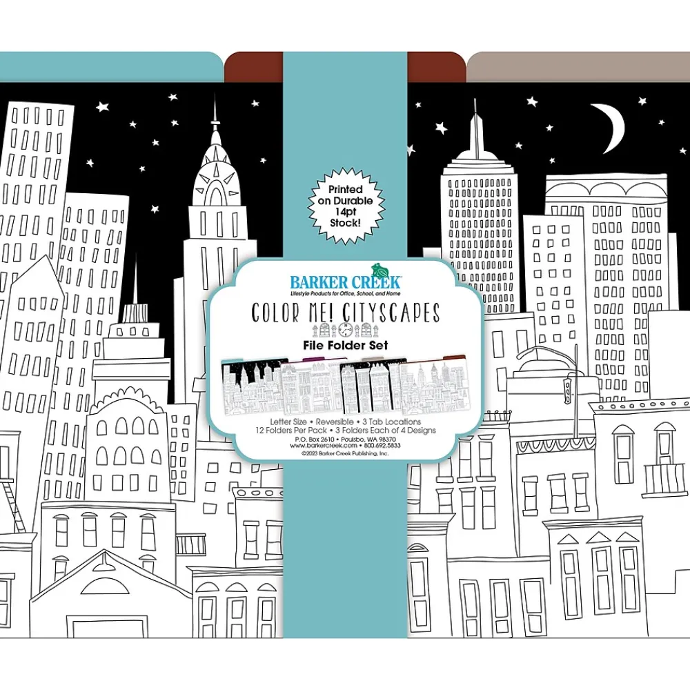 File Folders|Barker Creek Color Me! File Folder Set, 1/3-Cut Tab, Letter Size, Cityscapes, 12/Pack (2005)