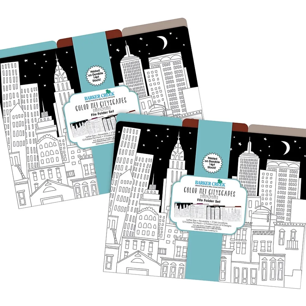 File Folders|Barker Creek Color Me! File Folder Set, 1/3-Cut Tab, Letter Size, Cityscapes, 24/Set (4380)