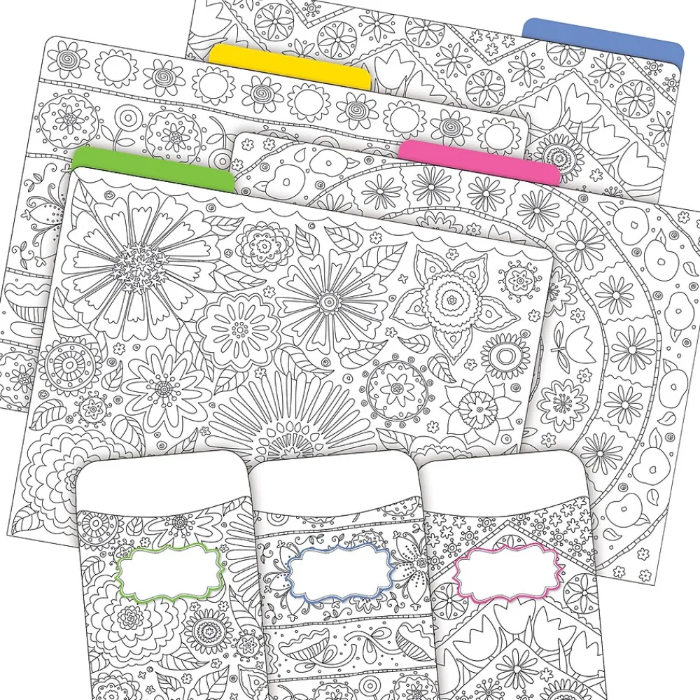 File Folders|Barker Creek Color Me! Folder & Pocket Set, 1/3-Cut Tab, Letter Size, In My Garden, 42/Set (4409)