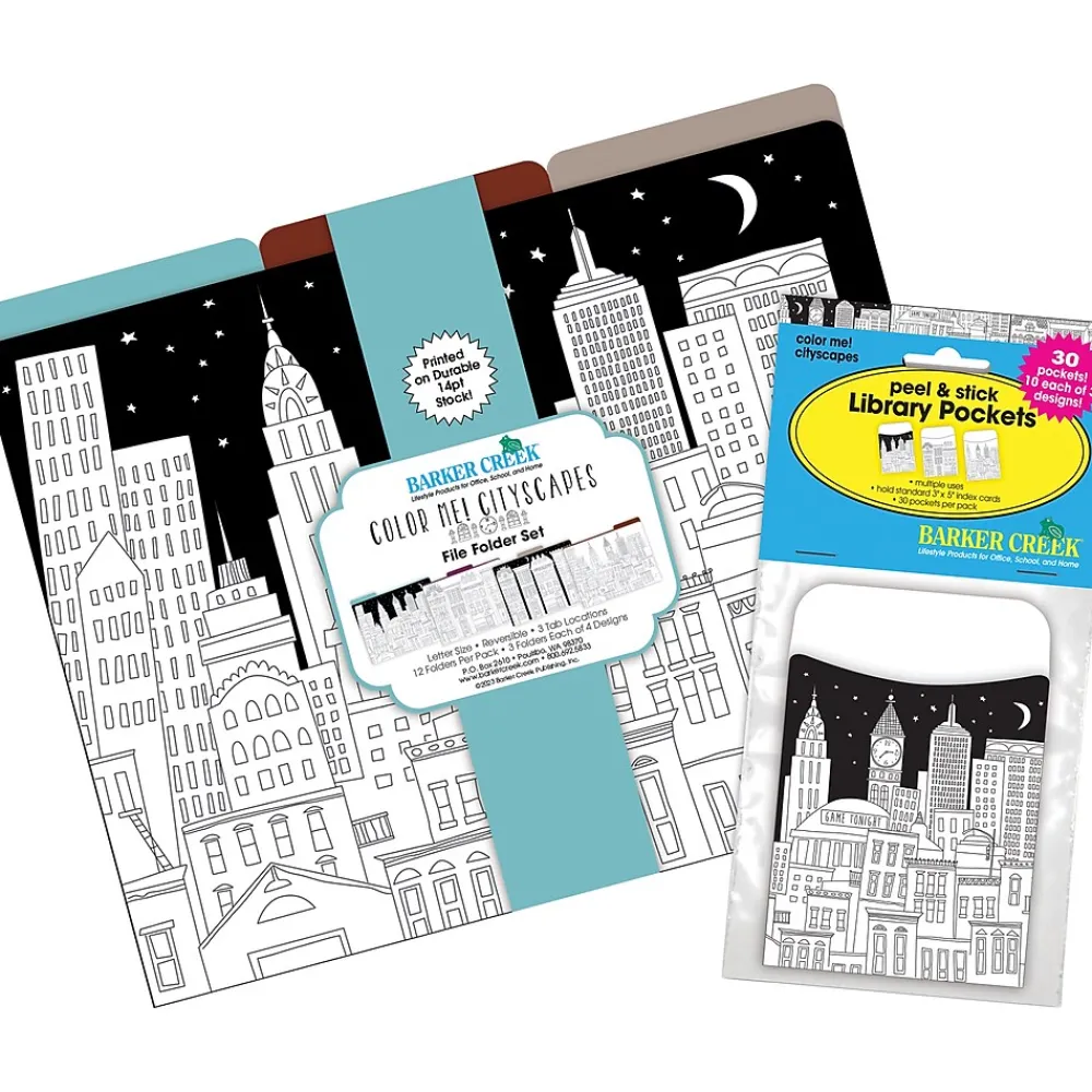 File Folders|Barker Creek Color Me! Folder & Pocket Set, 1/3-Cut Tab, Letter Size, Cityscapes, 42/Set (4414)