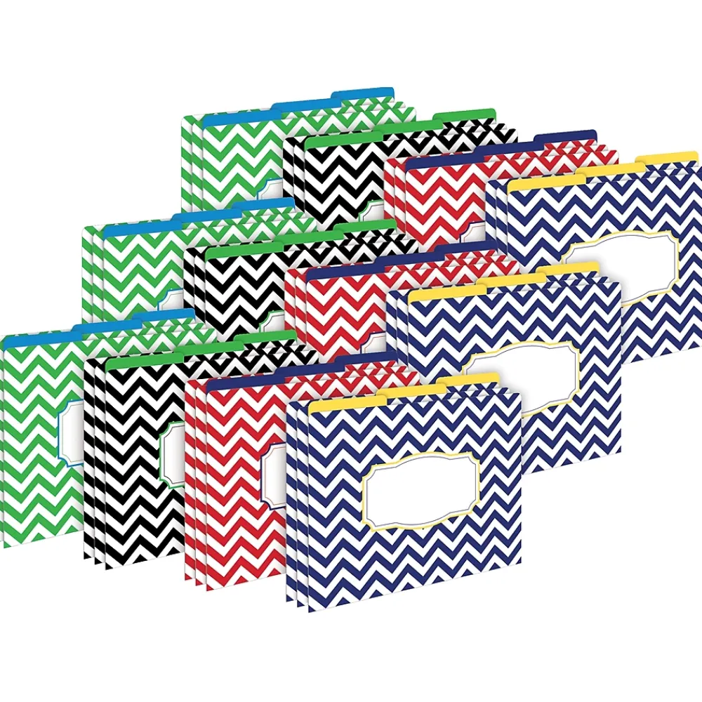 File Folders|Barker Creek File Folder Set, 1/3-Cut Tab, Letter Size, Nautical Chevron, 36/Set (4385)