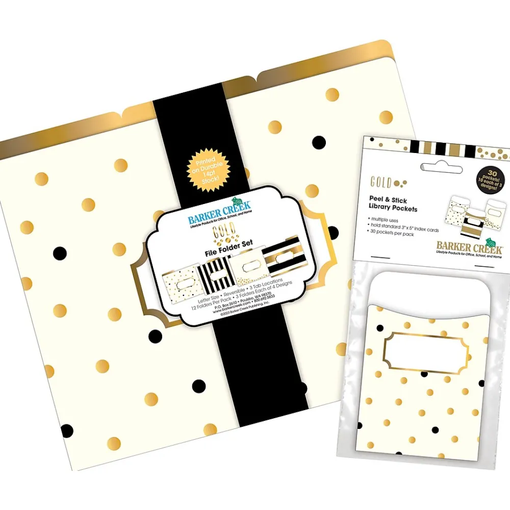 File Folders|Barker Creek Folder & Pocket Set, 1/3-Cut Tab, Letter Size, Gold, 42/Set (4411)