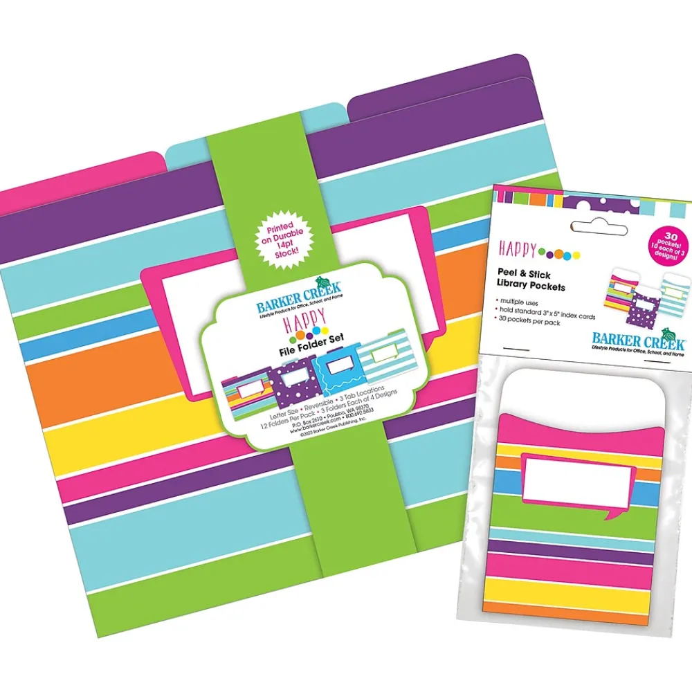 File Folders|Barker Creek Folder & Pocket Set, 1/3-Cut Tab, Letter Size, Multicolored, 42/Set (4412)