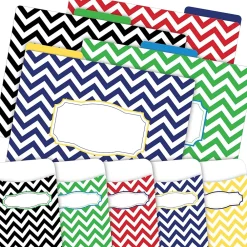File Folders|Barker Creek Folder & Pocket Set, 1/3-Cut Tab, Letter Size, Chevron Nautical, 42/Set (4416)