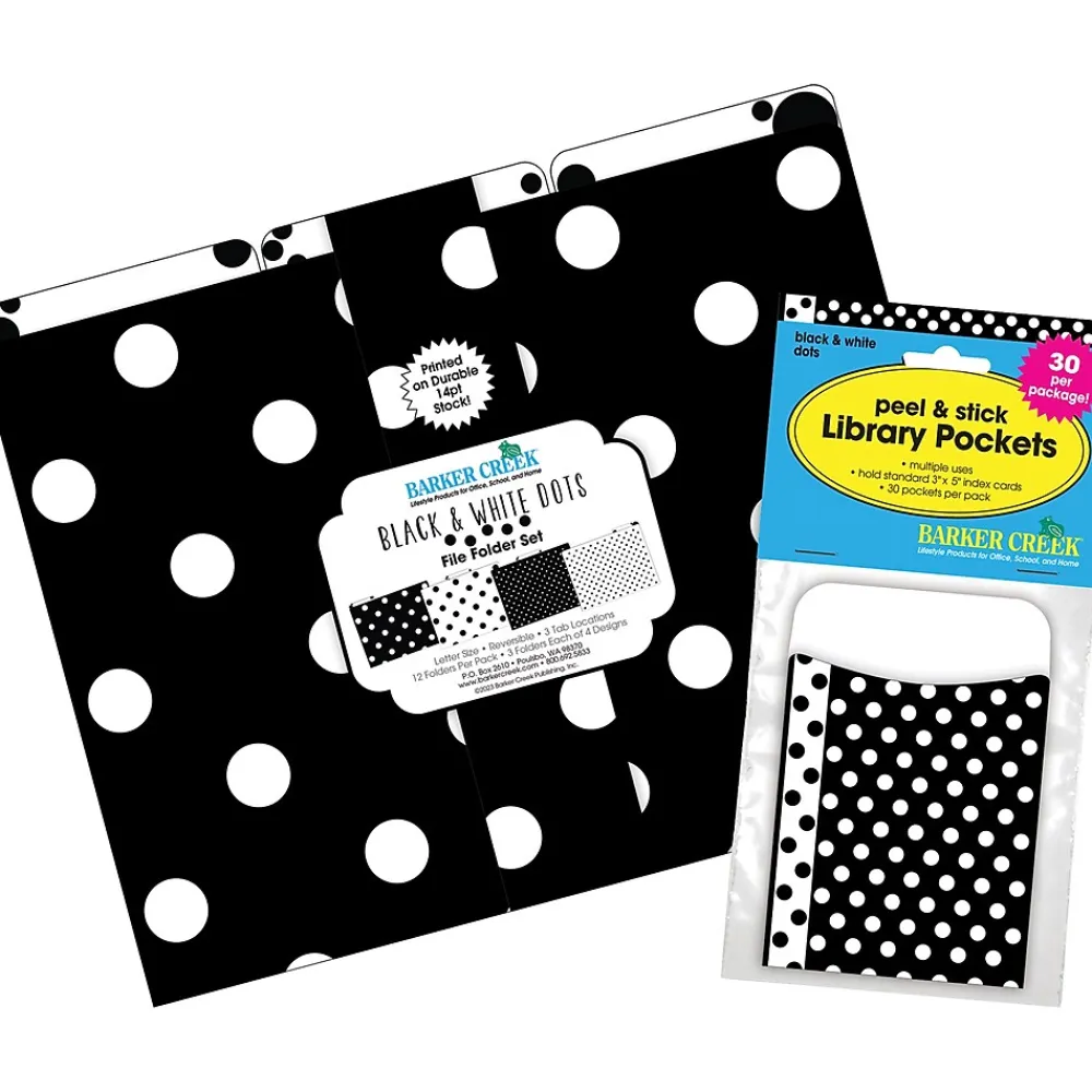 File Folders|Barker Creek Folder & Pocket Set, 1/3-Cut Tab, Letter Size, Black & White Dots, 42/Set (4417)