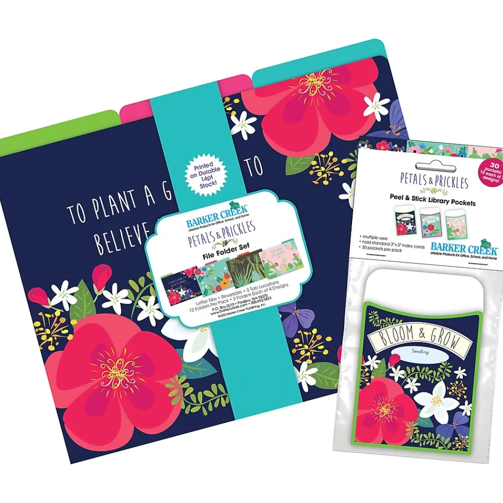 File Folders|Barker Creek Folder & Pocket Set, 1/3-Cut Tab, Letter Size, Petals & Prickles, 42/Set (4418)