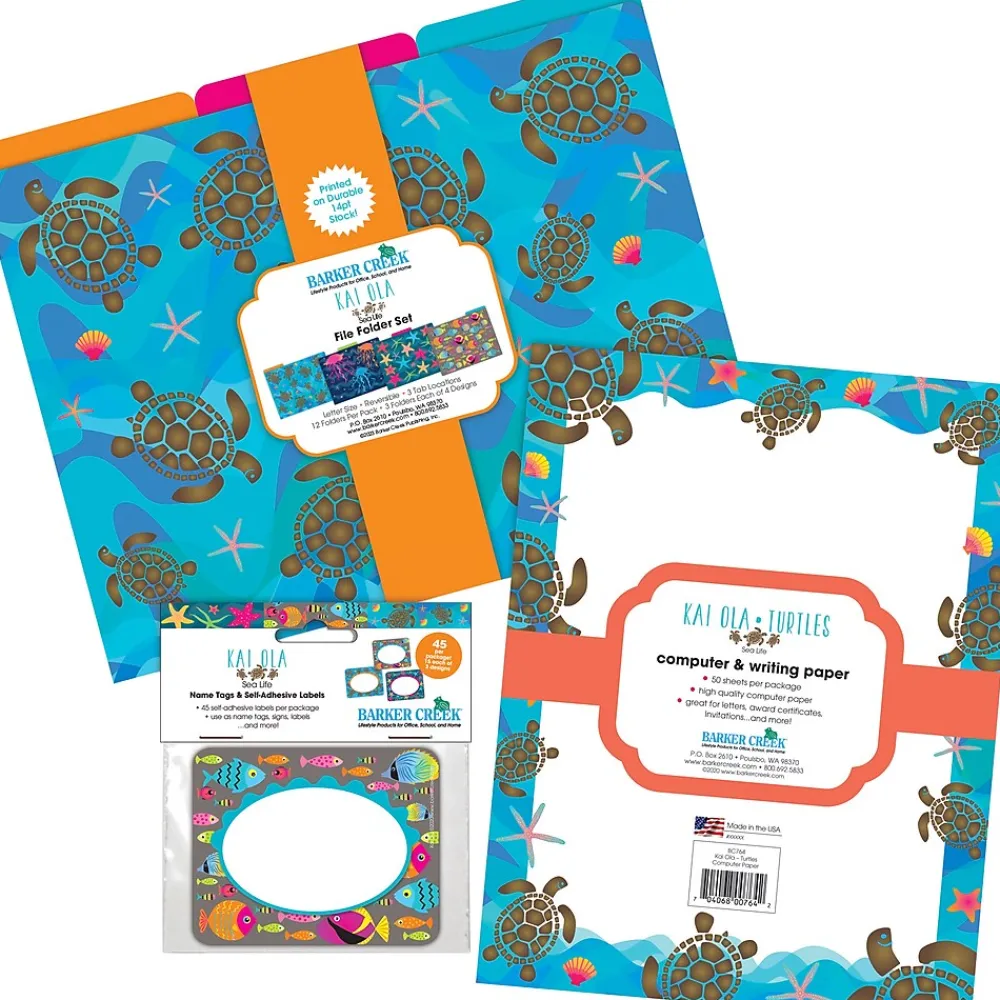 File Folders|Barker Creek Get Organized File Folder Set, 1/3-Cut Tab, Letter Size, Kai Ola Sea Turtles, 107/Set (150)