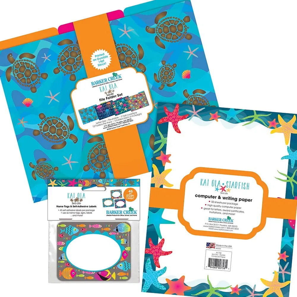File Folders|Barker Creek Get Organized File Folder Set, 1/3-Cut Tab, Letter Size, Kai Ola Starfish, 107/Set (149)