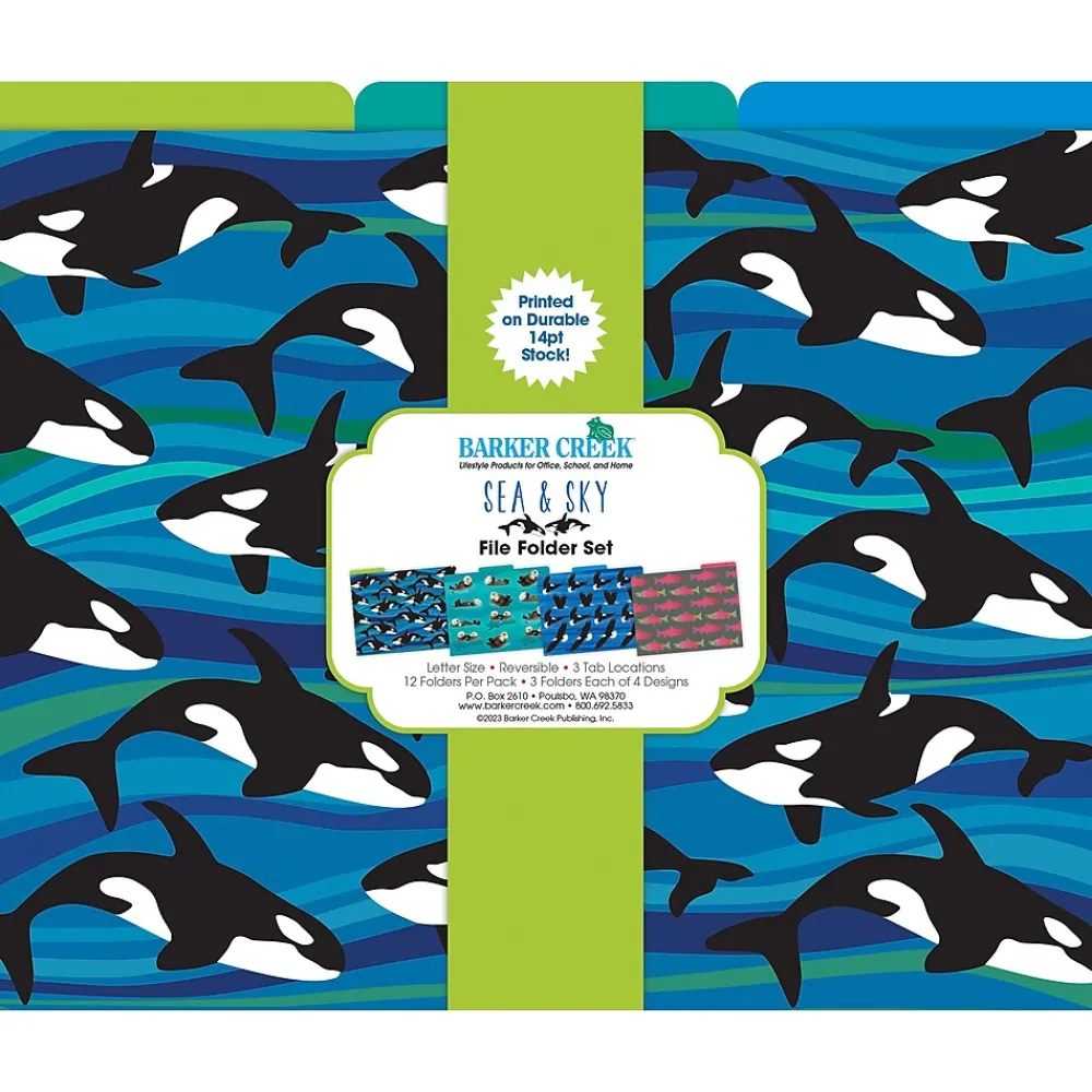 File Folders|Barker Creek Sea & Sky File Folder, 1/3-Cut Tab, Letter Size, Assorted, 12/Pack (2015)