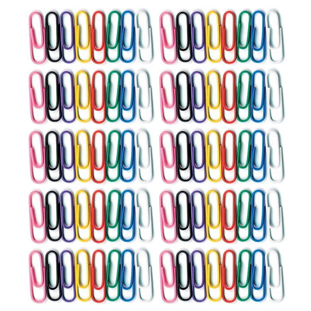 Clips & Fasteners|Baumgarten's Standard Paper Clips, Assorted Colors, 100 Clips/Pack, 10 Packs/Bundle (BAUMES5000-10)