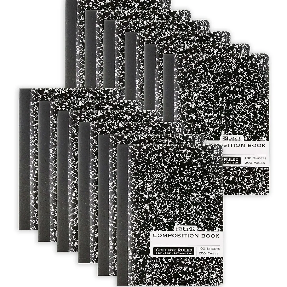 Notebooks|Bazic 1-Subject Composition Notebooks, College Ruled, 100 Sheets, Multicolor, 12/Bundle (BAZ5050-12)