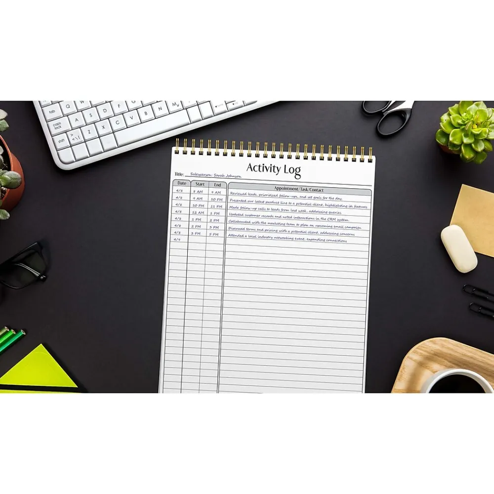 Notepads|Better Office Activity Log Notepad, 8.5" x 11", Project-Ruled, White/Black, 50 Sheets/Pad (25826)