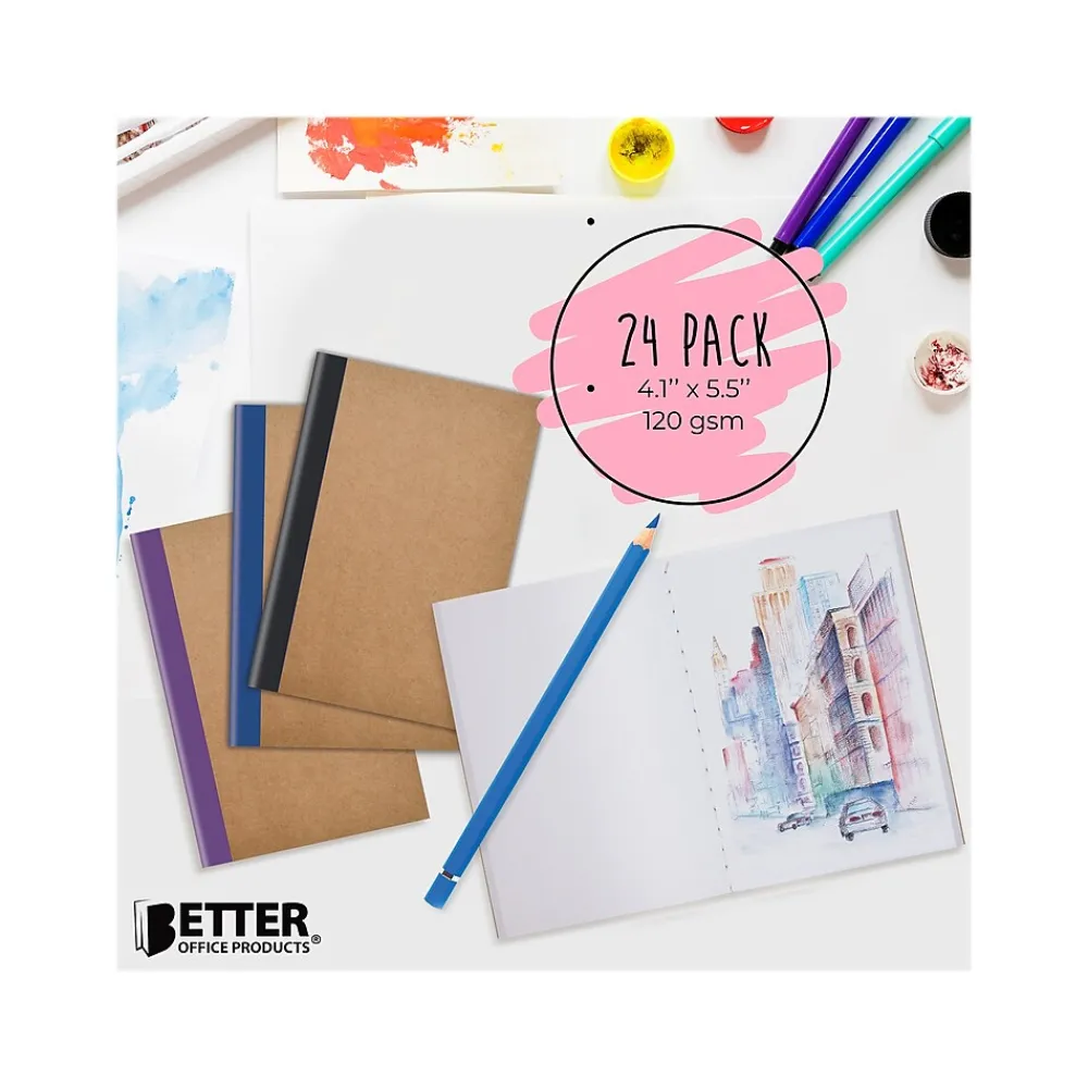 Notebooks|Better Office Customizable Notebook, 4.13" x 5.5", 24 Sheets, Kraft, 24/Pack (25040-24PK)