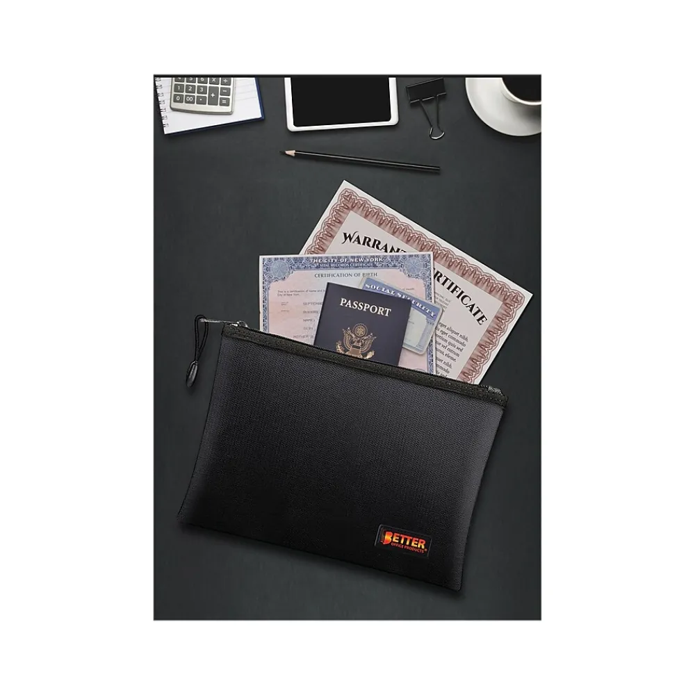 File Storage|Better Office Fabric Fireproof Document Bag, Black, 10" (24501)