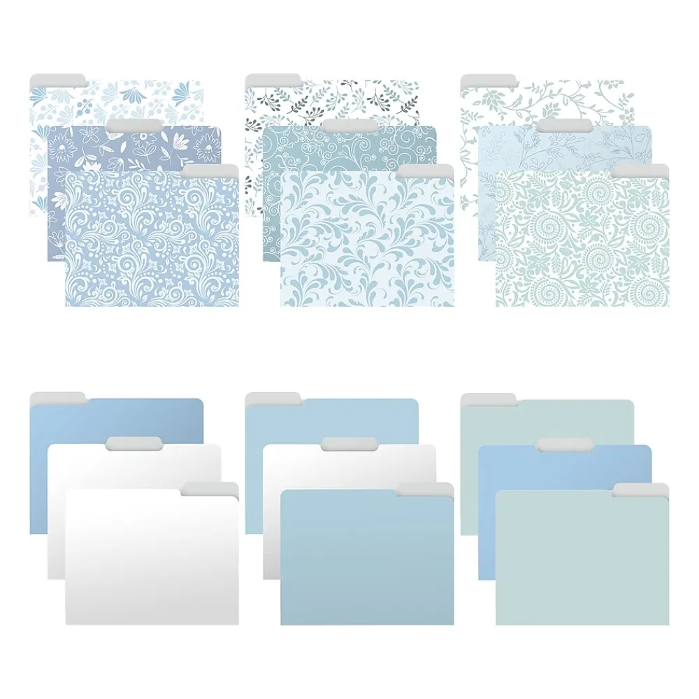 File Folders|Better Office Floral & Paisley Heavy-Duty File Folders, 1/3-Cut Tab, Letter Size, Paper Stock, 18/Pack (80032-18PK0)
