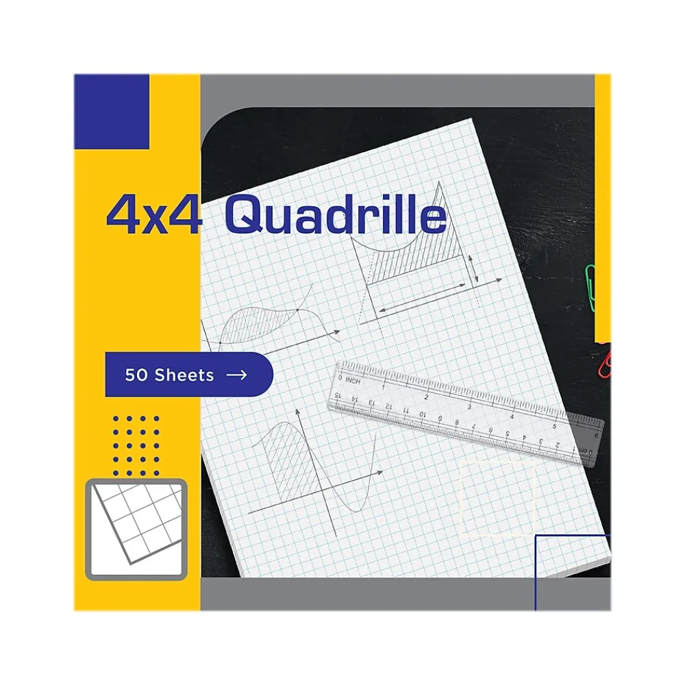 Notepads|Better Office Graph Pad, 8.5" x 11", Quad-Ruled, White, 50 Sheets/Pad (25602)