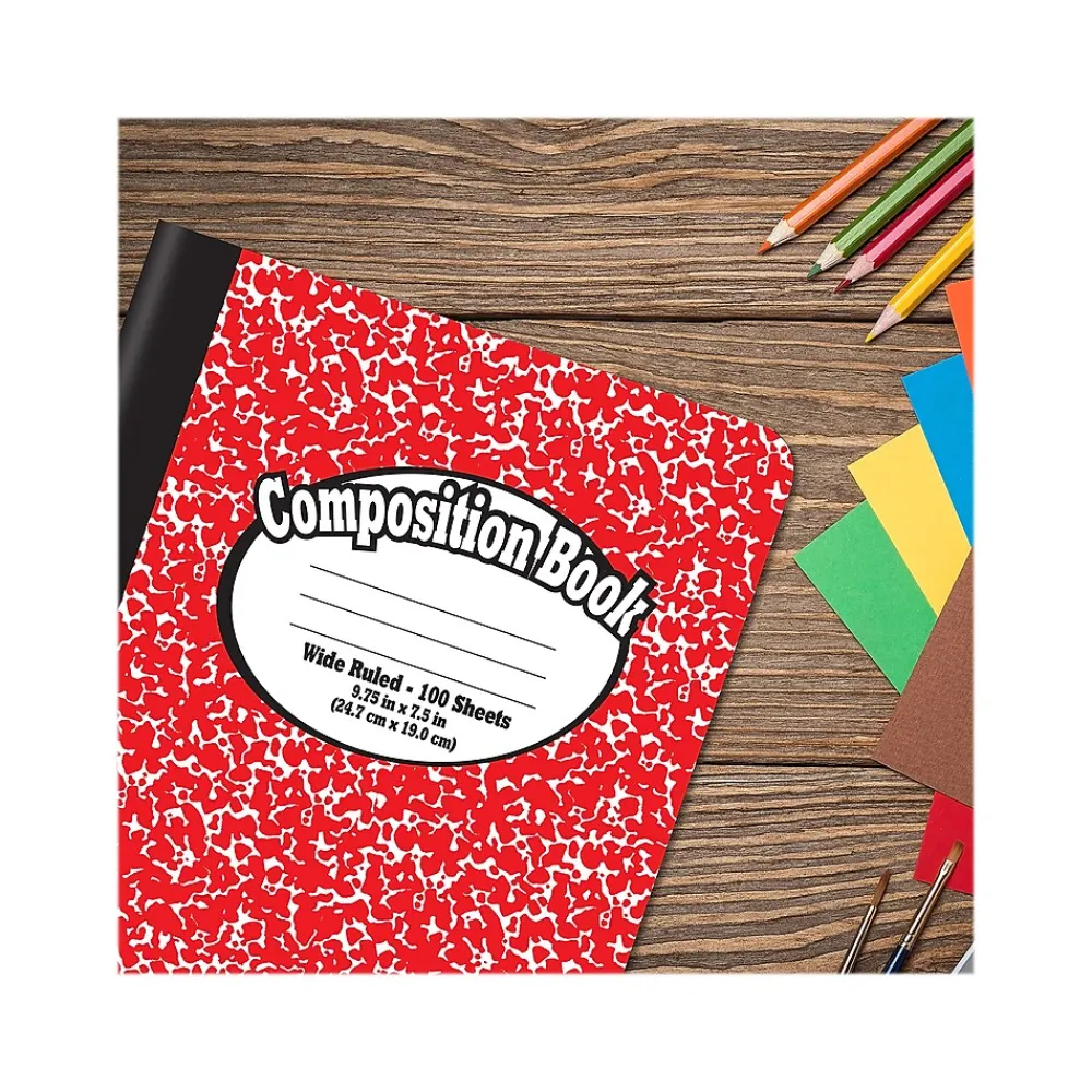 Composition Notebooks|Better Office 1-Subject Composition Notebooks, 7.5" x 9.75", Wide Ruled, 100 Sheets, Assorted Colors, 4/Pack (25204-4PK)