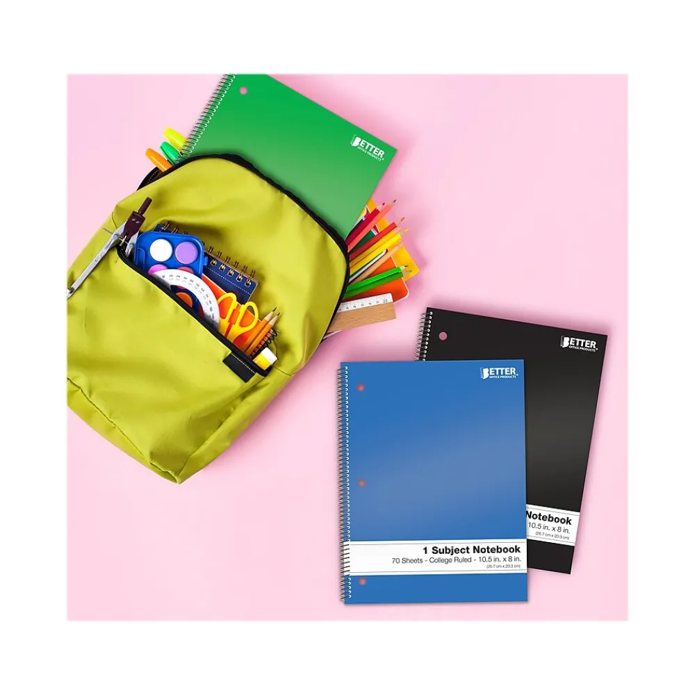 Subject Notebooks|Better Office 1-Subject Notebooks, 8" x 10.5", College Ruled, 70 Sheets, 24/Pack (25724-24PK)