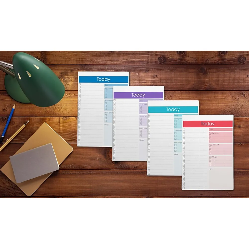 Notepads|Better Office Today Notepad, 7" x 10", Ruled, Assorted Colors, 52 Sheets/Pad, 4 Pads/Pack (25831-4PK)