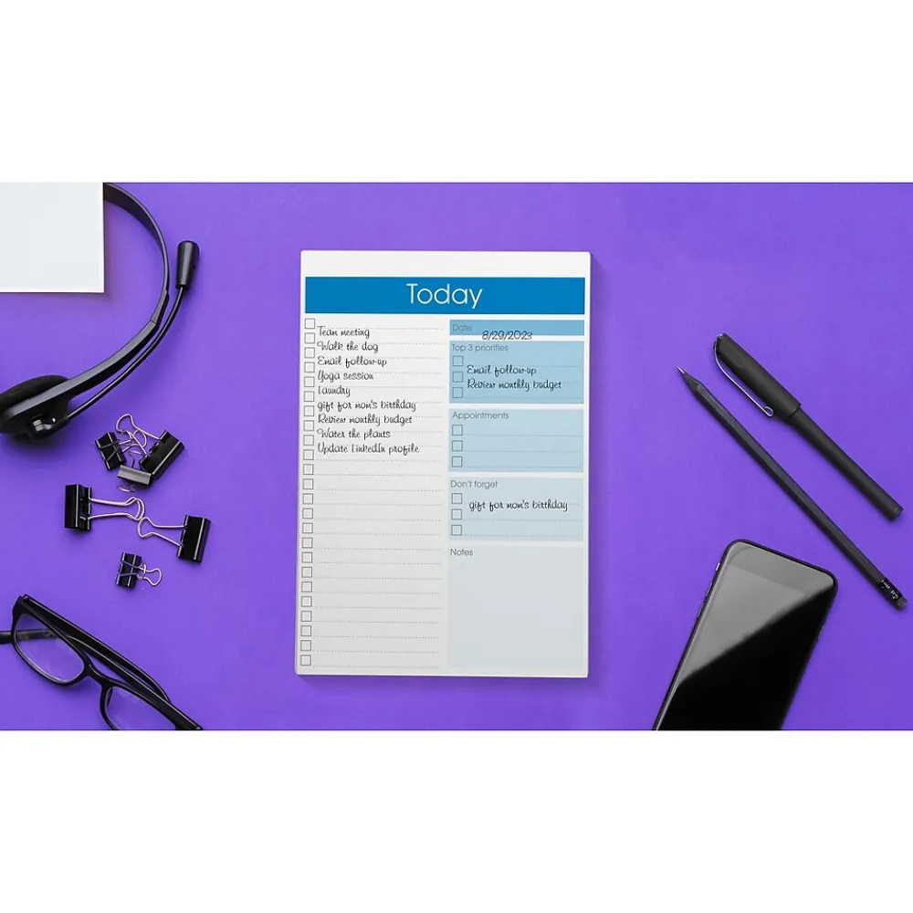 Notepads|Better Office Today Notepad, 7" x 10", Ruled, Assorted Colors, 52 Sheets/Pad, 4 Pads/Pack (25831-4PK)