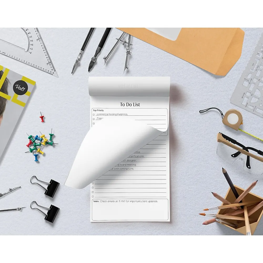 Notepads|Better Office To-Do List Notepad, 5.5" x 8.5", Ruled, White, 50 Sheets/Pad, 6 Pads/Pack (25835-6PK)