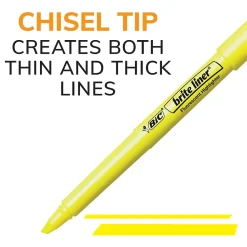 Highlighters|BIC Brite Liner Stick Highlighter, Chisel Tip, Yellow, Dozen (65550)