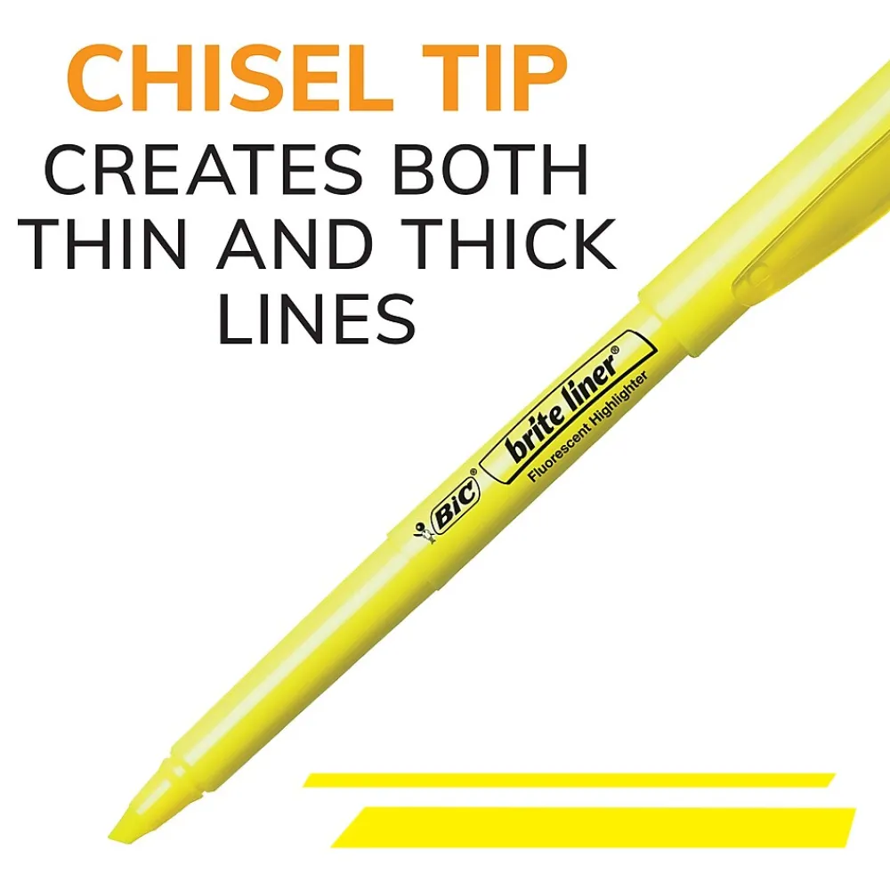 Highlighters|BIC Brite Liner Stick Highlighters, Chisel, Assorted, 5/Pack (BLP51W-AST)