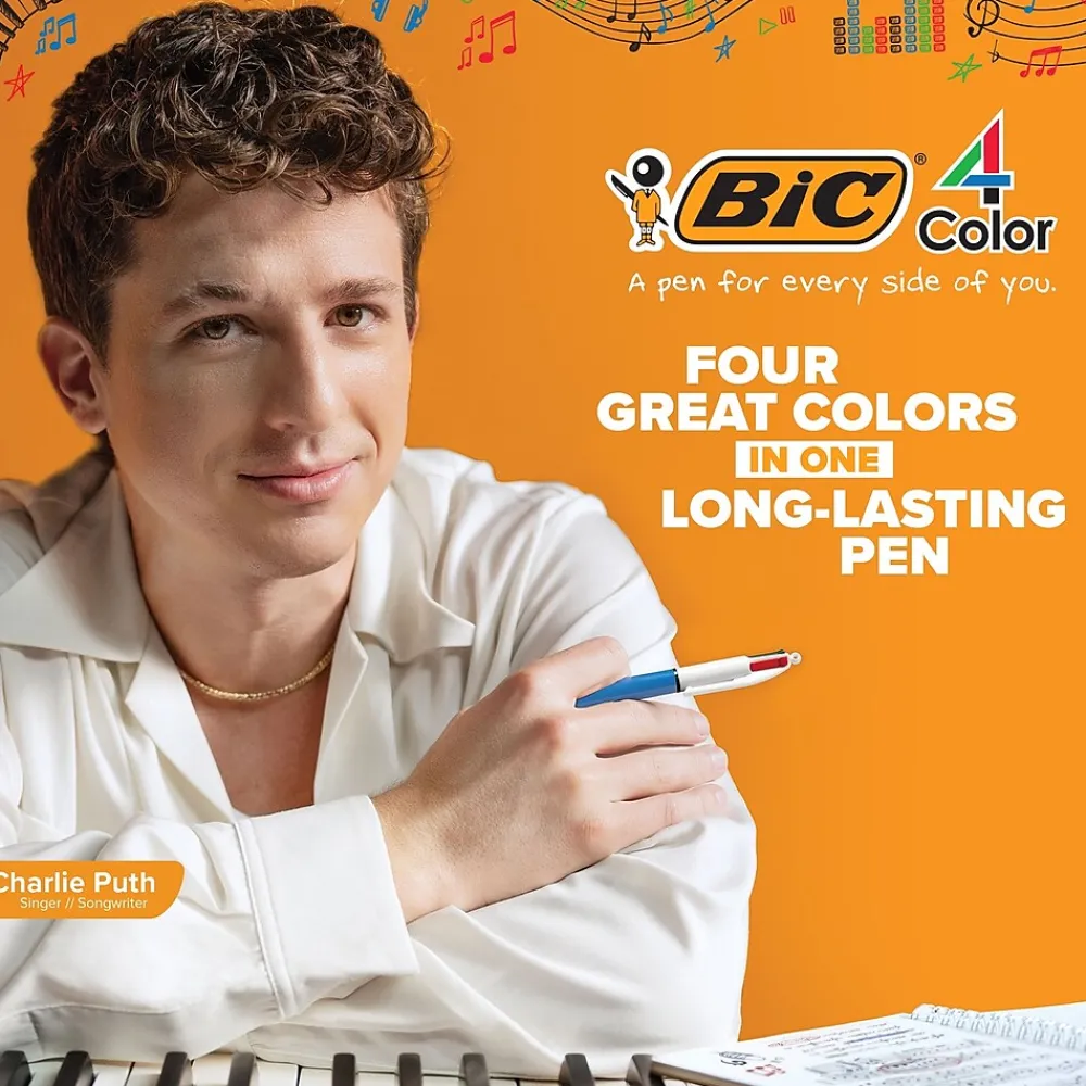 Pens|BIC 4-Color Smooth Retractable Ballpoint Pen, Medium Point, Assorted Ink, 12/Pack (MMS11-AST)