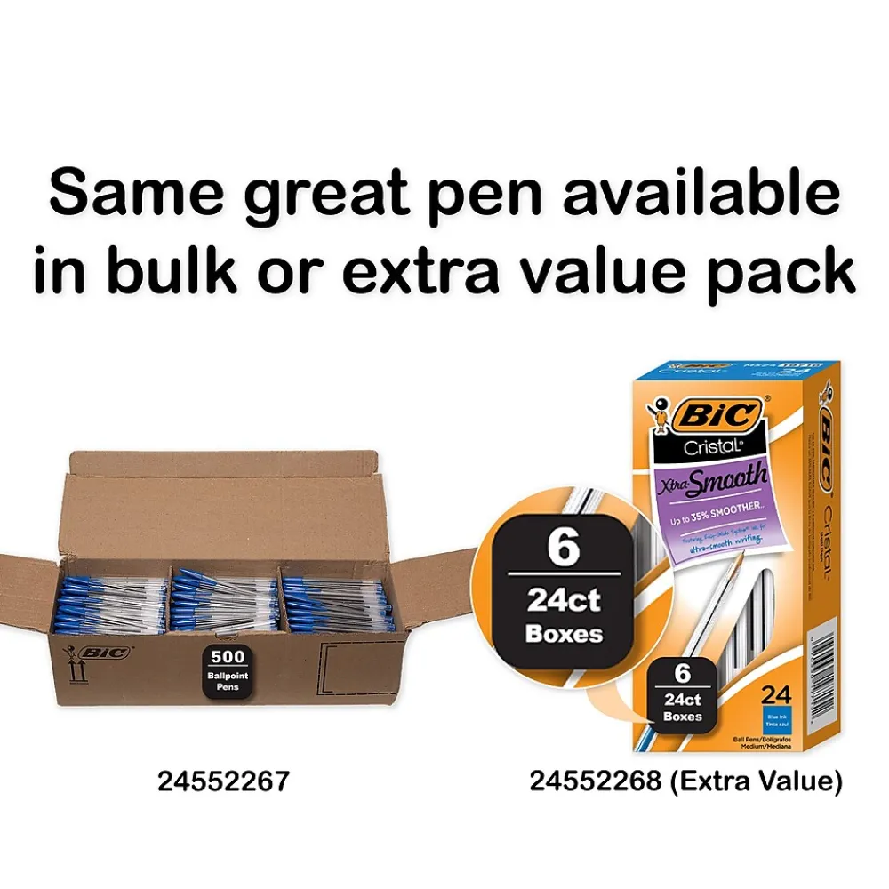 Pens|BIC Cristal Ballpoint Pens, Medium Point, Blue Ink, Dozen (10126/MS11BL)