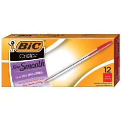 Pens|BIC Cristal Ballpoint Pens, Medium Point, Red Ink, Dozen (10128/MS11RD)