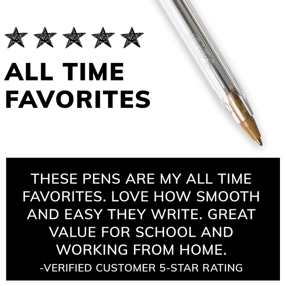 Pens|BIC Cristal Xtra Smooth Ballpoint Penss, Medium Point, 0.1mm, Black Ink, Dozen (MS11BK)