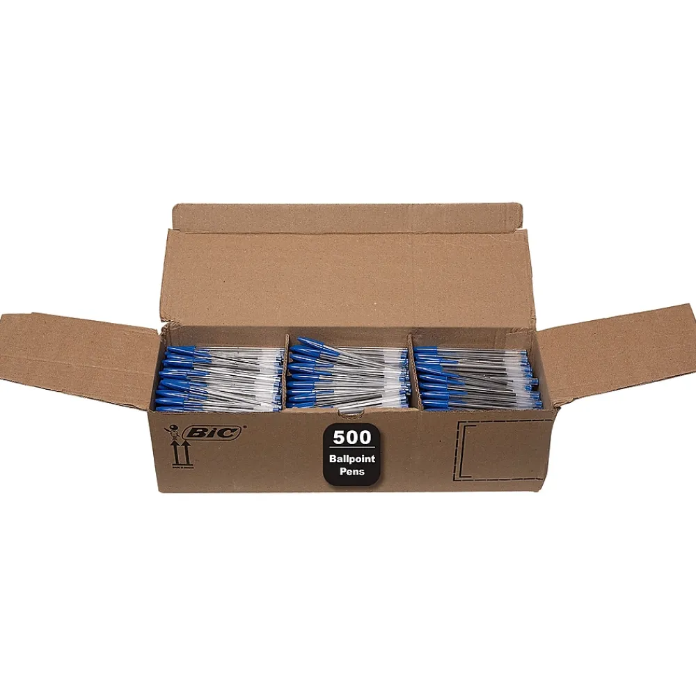 Pens|BIC Cristal Xtra Smooth Ballpoint Pen, Medium Point, Blue Ink, 500/Pack (MS500E-BLU)