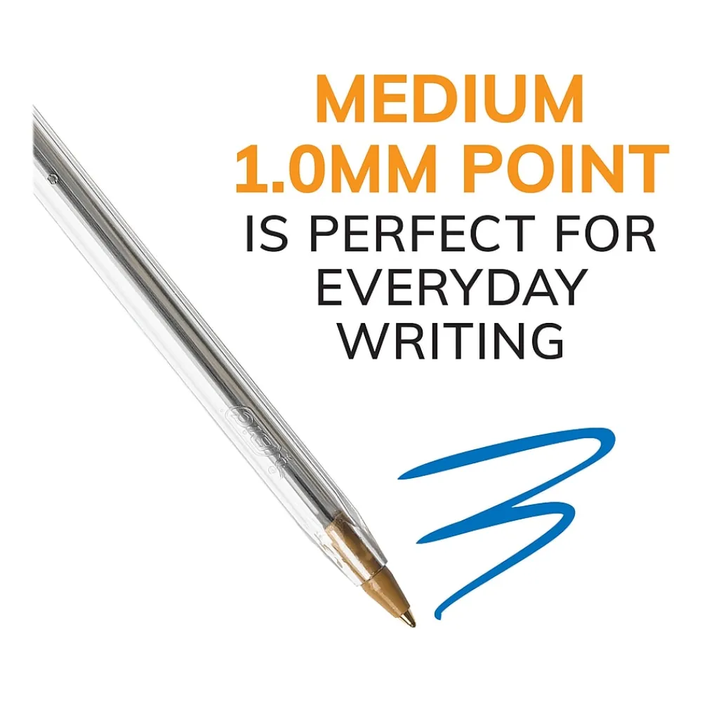 Pens|BIC Cristal Xtra Smooth Ballpoint Pen, Medium Point, Blue Ink, 500/Pack (MS500E-BLU)