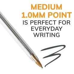 Pens|BIC Cristal Xtra Smooth Ballpoint Pen, Medium Point, Black Ink, 24/Box, 6 Boxes/Pack (MS144E-BLK)