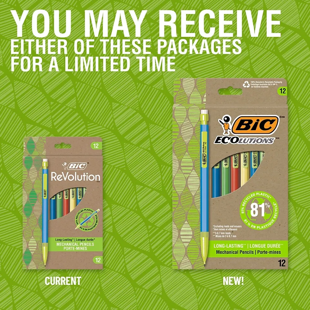 Pencils|BIC Ecolutions Mechanical Pencils, 0.7mm, #2 Medium Lead, Dozen (MPE12-BLK)