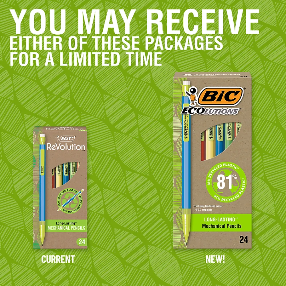 Pencils|BIC Ecolutions Mechanical Pencils, 0.7mm, #2 Medium Lead, 24/Pack (MPE24-BLK)